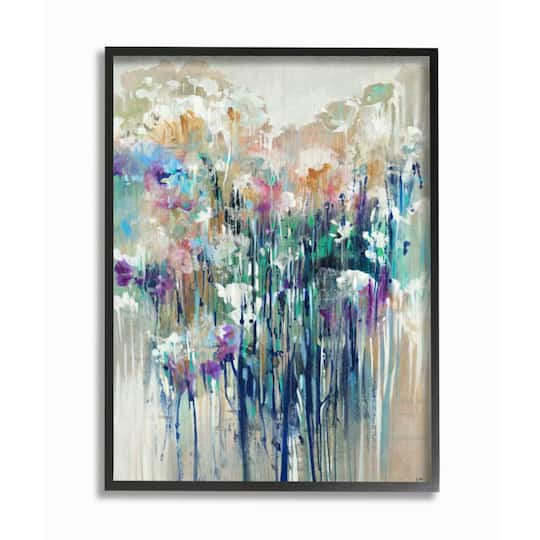Stupell Industries Abstract Blue Purple Drip Painting Black Framed Wall Art